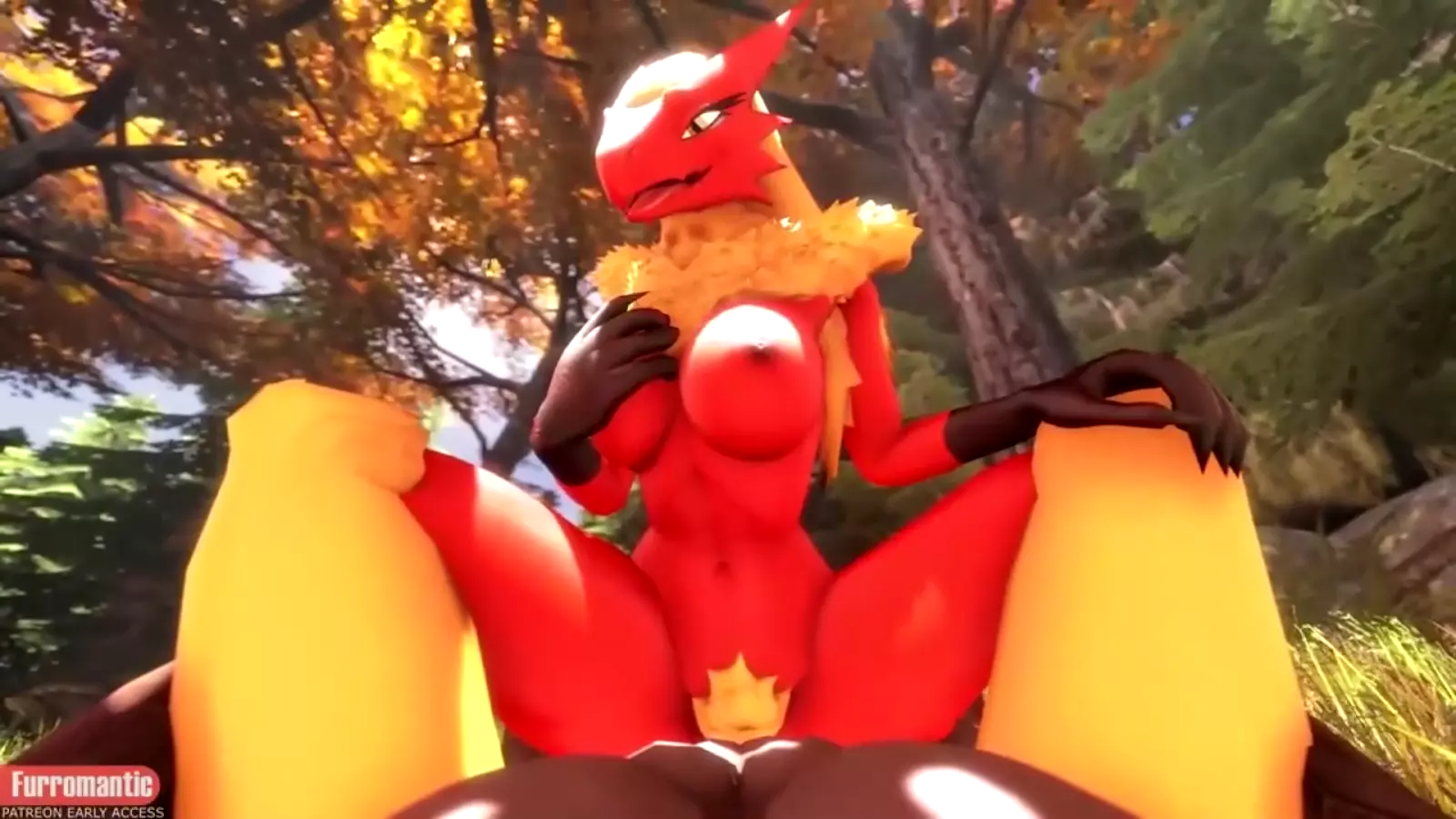 Hentai animation featuring a character in the unclothed with squished upper torsofro